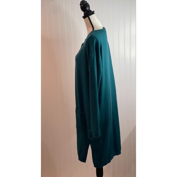 J. Jill Womens Teal Cardigan Sweater M Polyester Wool Blend With Pockets - Picture 4 of 16